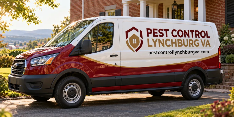 Pest Control Lynchburg VA branded van beside a home